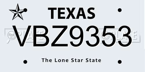 VBZ9353 Texas License Plate