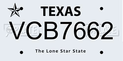 VCB7662 Texas License Plate