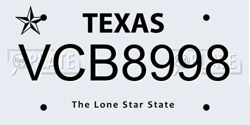 VCB8998 Texas License Plate