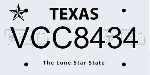 VCC8434 Texas License Plate