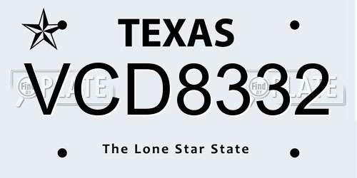 VCD8332 Texas License Plate