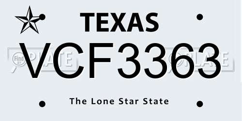 VCF3363 Texas License Plate