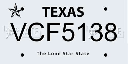 VCF5138 Texas License Plate