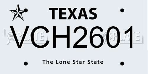 VCH2601 Texas License Plate