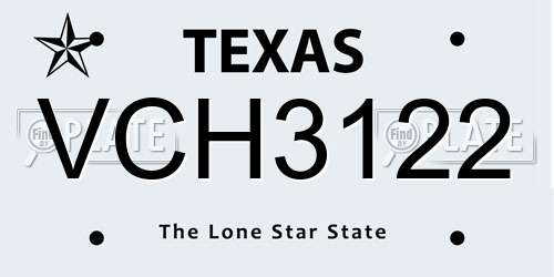 VCH3122 Texas License Plate
