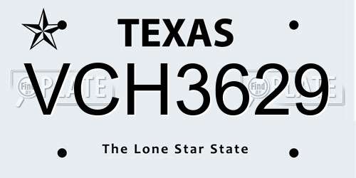 VCH3629 Texas License Plate