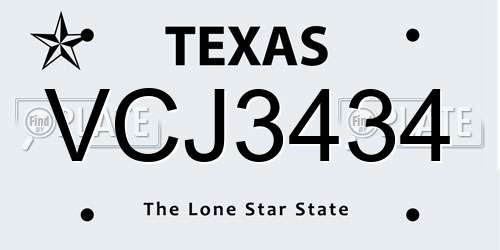 VCJ3434 Texas License Plate