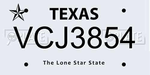 VCJ3854 Texas License Plate