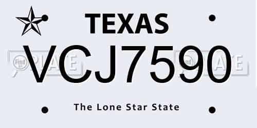 VCJ7590 Texas License Plate