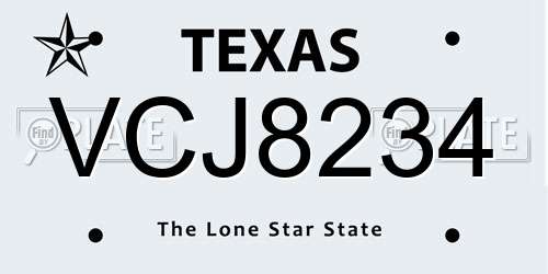 VCJ8234 Texas License Plate