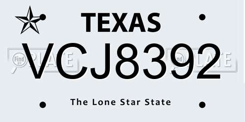 VCJ8392 Texas License Plate