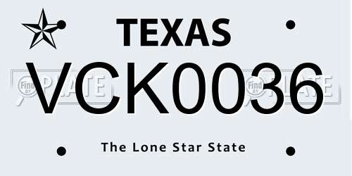 VCK0036 Texas License Plate