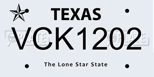 VCK1202 Texas License Plate