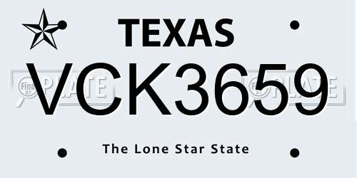 VCK3659 Texas License Plate