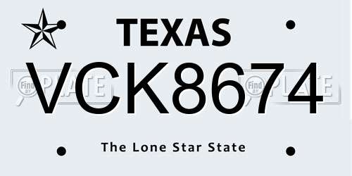 VCK8674 Texas License Plate