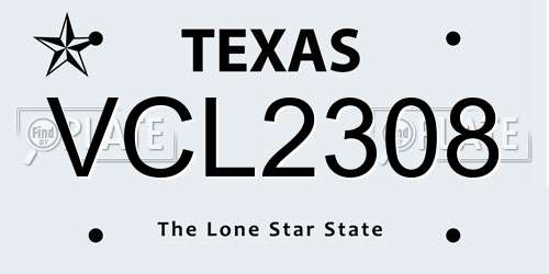 VCL2308 Texas License Plate