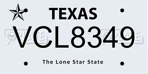 VCL8349 Texas License Plate
