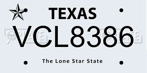 VCL8386 Texas License Plate