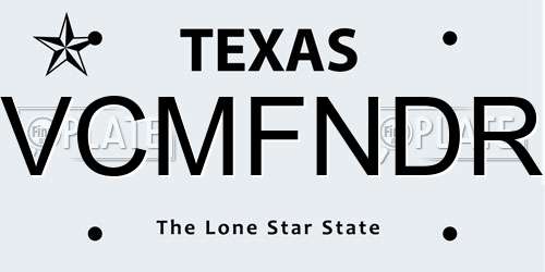 VCMFNDR Texas License Plate