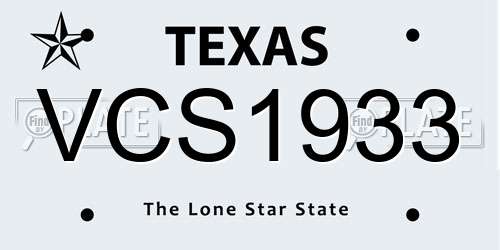 VCS1933 Texas License Plate