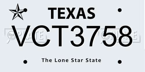 VCT3758 Texas License Plate