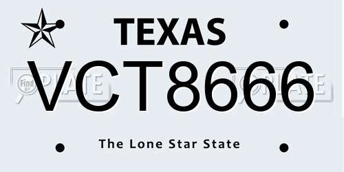 VCT8666 Texas License Plate