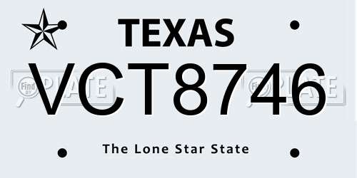 VCT8746 Texas License Plate