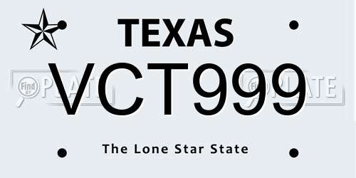 VCT999 Texas License Plate