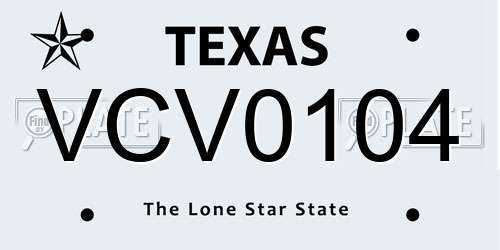 VCV0104 Texas License Plate