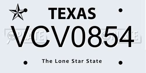 VCV0854 Texas License Plate
