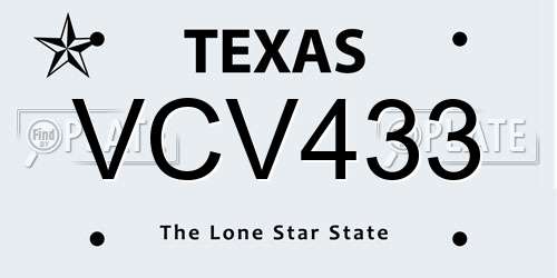 VCV433 Texas License Plate
