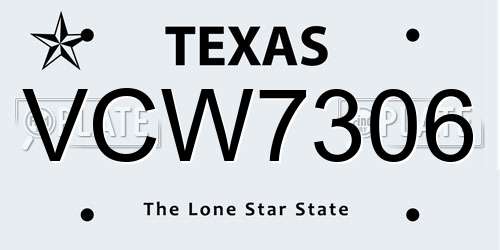 VCW7306 Texas License Plate