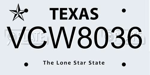 VCW8036 Texas License Plate