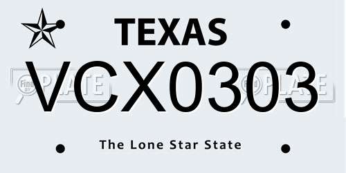 VCX0303 Texas License Plate