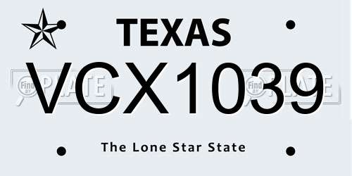 VCX1039 Texas License Plate