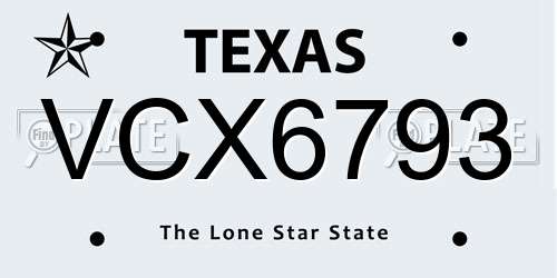 VCX6793 Texas License Plate