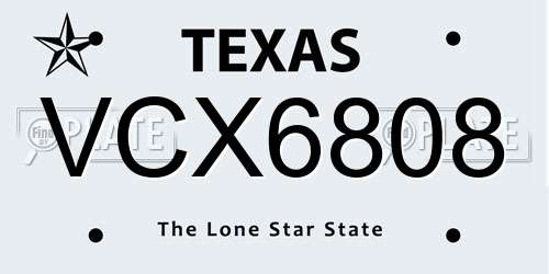 VCX6808 Texas License Plate
