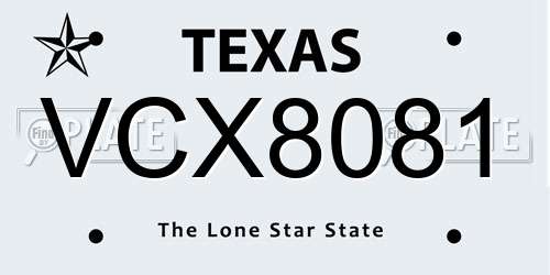 VCX8081 Texas License Plate