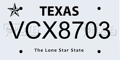 VCX8703 Texas License Plate