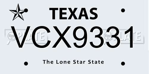 VCX9331 Texas License Plate