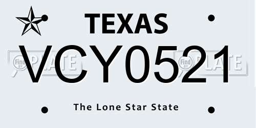 VCY0521 Texas License Plate