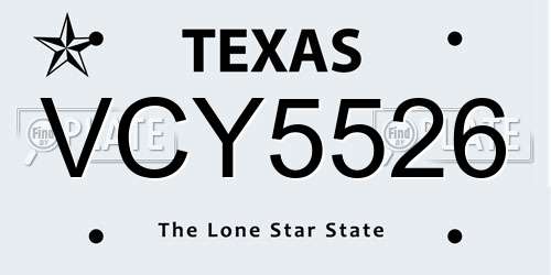 VCY5526 Texas License Plate