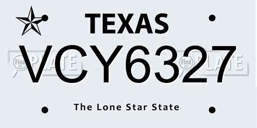 VCY6327 Texas License Plate