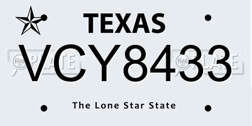 VCY8433 Texas License Plate