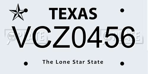 VCZ0456 Texas License Plate
