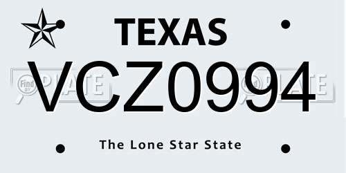 VCZ0994 Texas License Plate