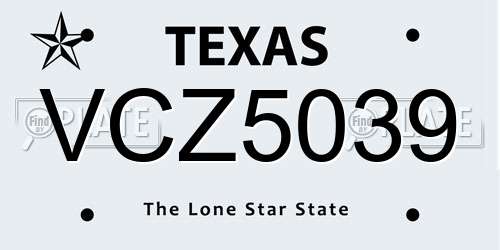 VCZ5039 Texas License Plate