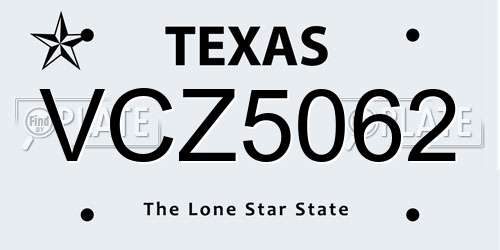 VCZ5062 Texas License Plate