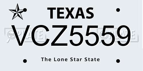VCZ5559 Texas License Plate