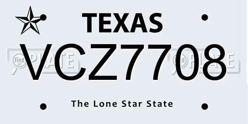 VCZ7708 Texas License Plate